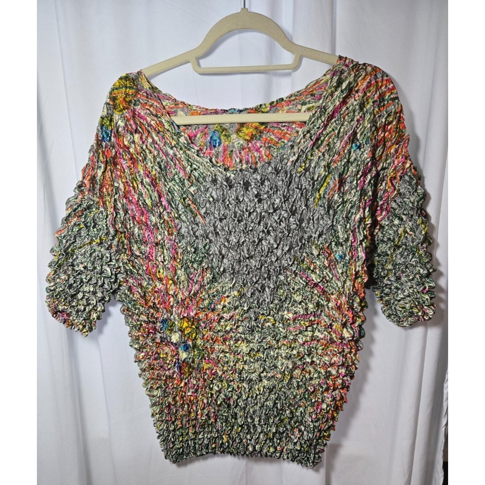 Vintage Style Popcorn Crinkle Stretch Top Y2K Textured Artwear Festival Blouse